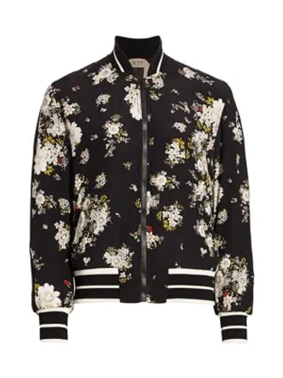 Shop N°21 Floral Print Bomber Jacket In Stampa Fondo Nero
