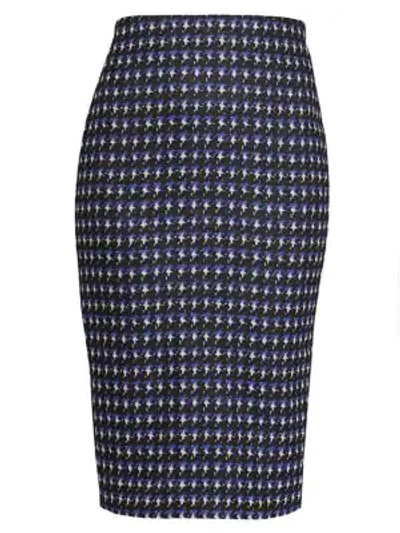 Shop Victoria Beckham Tweed Pencil Skirt In Cobalt Black