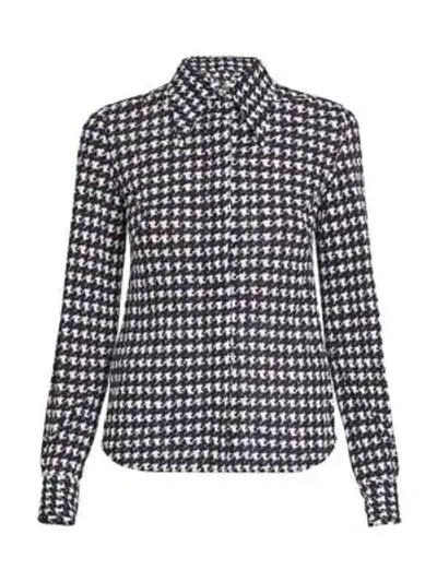 Shop Victoria Beckham Fitted Houndstooth Shirt In Navy White