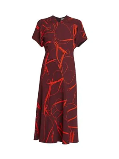 Shop Victoria Beckham Paneled V-neck Flare Dress In Bordeaux