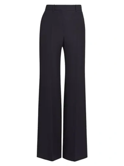 Shop Victoria Beckham High Waist Wool-blend Trousers In Dark Navy