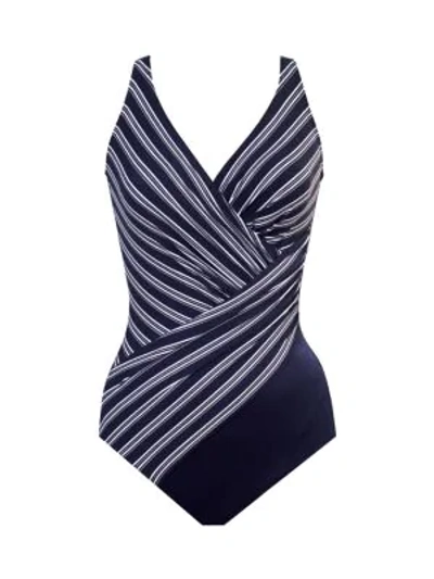 Shop Miraclesuit Swim Belmont Stripe One-piece Swimsuit In Midnight