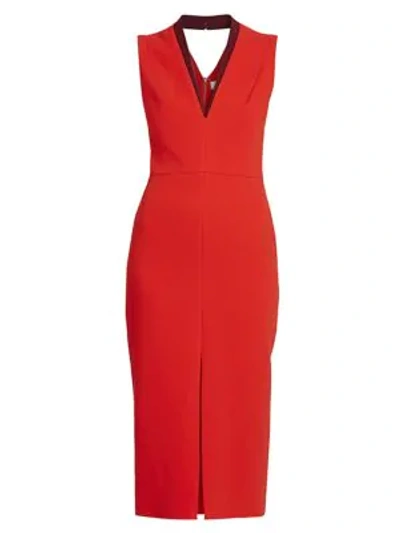 Shop Victoria Beckham Tux Sleeveless Crepe Fitted Dress In Tomato