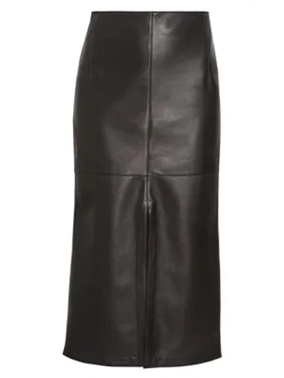 Shop Victoria Beckham Fitted Box Pleat Leather Midi Skirt In Black