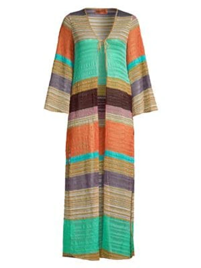 Shop Missoni Long-sleeve Open-front Chevron Cover-up In Multi