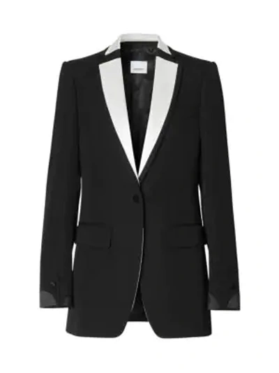 Shop Burberry Natalie Tux Contrast Lapel Wool Jacket In Black