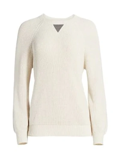 Shop Brunello Cucinelli Monili-trim Ribbed Cotton Sweater In White