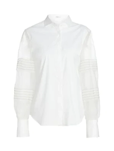 Shop Brunello Cucinelli Monili Pleated Organza-sleeve Shirt In White