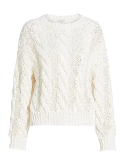 Shop Brunello Cucinelli Pailette Chunky Crewneck Sweater In White