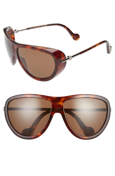 Shop Moncler 66mm Mirrored Tinted Aviator Sunglasses In Shiny Red Havana/ Brown