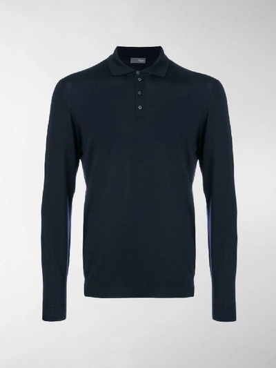 Shop Drumohr Long Sleeve Polo Shirt In Blue