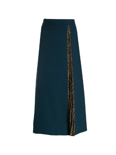 Shop Fendi Zucca Trim Midi Skirt In Blue