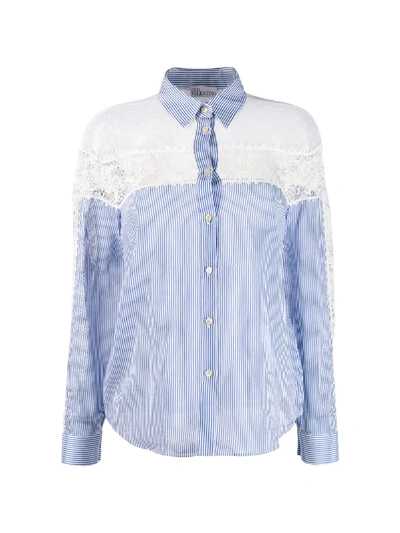 Shop Red Valentino Lace Panels Striped Shirt In Blue