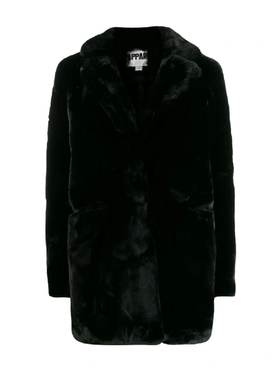 Shop Apparis Textured Faux Fur Coat In Black