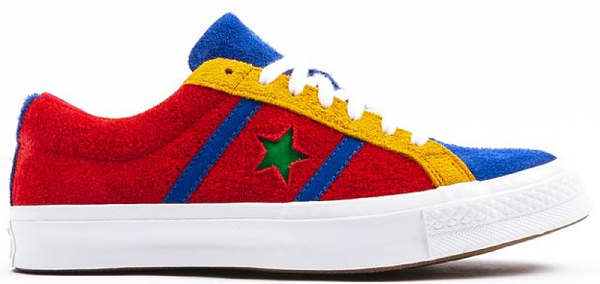 yellow red and blue converse