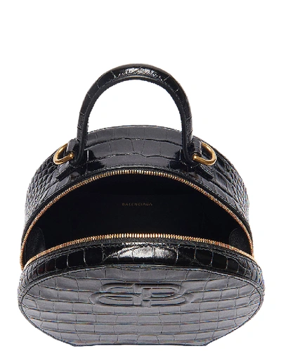 Shop Balenciaga Xs Embossed Croc Vanity Round Bag In Black