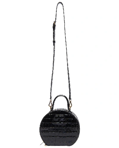 Shop Balenciaga Xs Embossed Croc Vanity Round Bag In Black