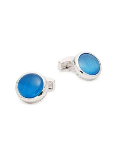 Shop Tateossian Rhodium-plated & Fiber Optic Cufflinks In Blue