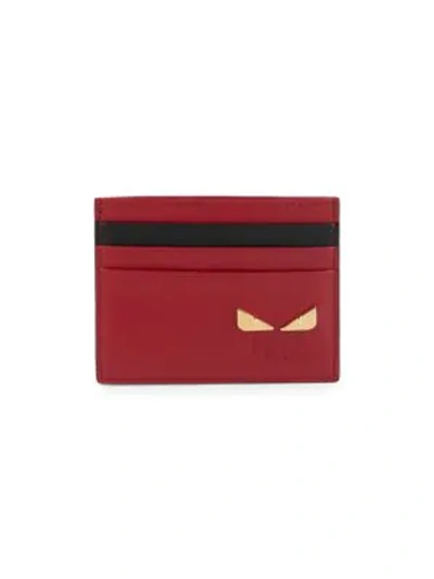 Shop Fendi Monster Eye Leather Card Case In Red