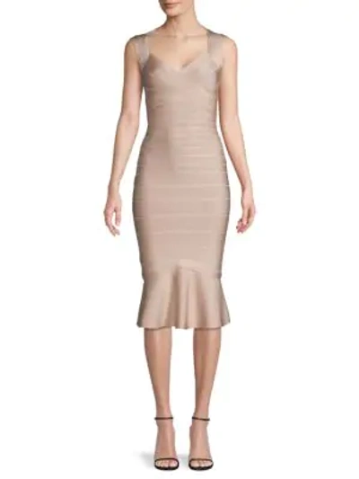 Shop Herve Leger Flounce Bandage Dress In Bare