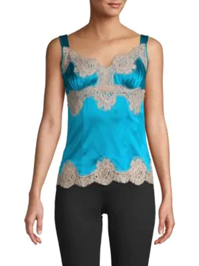 Shop Dolce & Gabbana Silky Lace-trim Blouse In Water