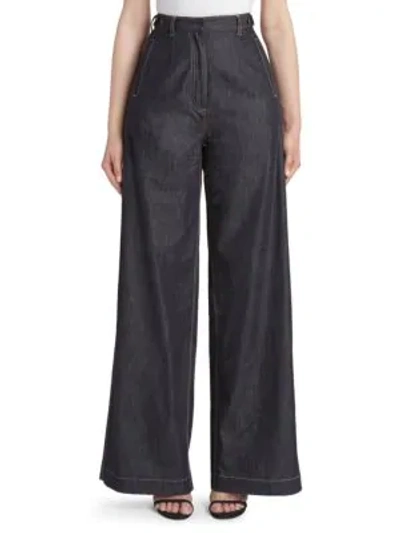 Shop Rokh High-rise Wide Leg Trouser Jeans In Indigo