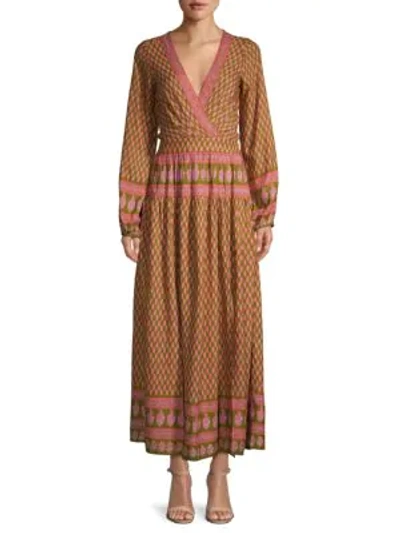 Shop Raga Printed V-neck Dress In Olive Multi