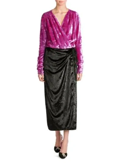Shop Attico Velvet & Satin Midi Robe Dress In Dark Pink