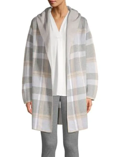 Shop Calvin Klein Hooded Plaid Sweater Jacket In Grey Multi