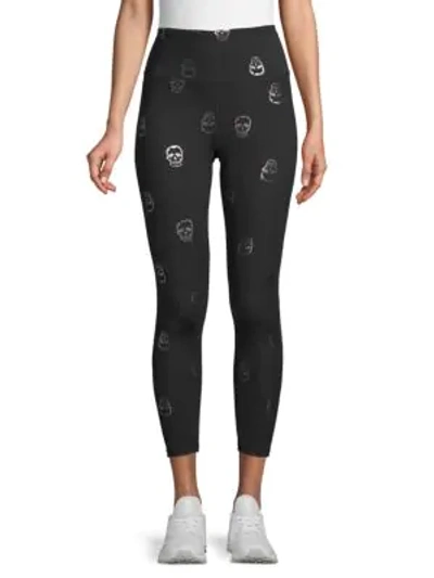 Shop Nanette Lepore Foil Skull-print Leggings In Black Gunmetal