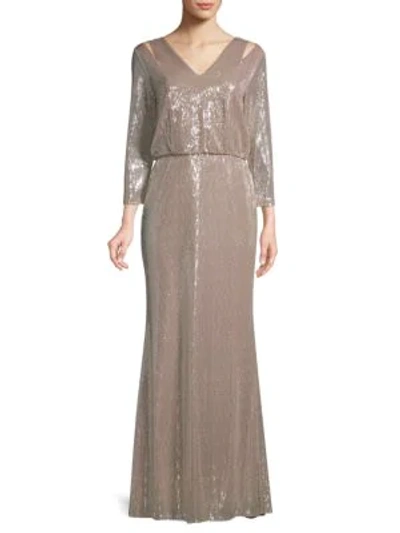 Shop Calvin Klein Cutout Blouson Gown In Gold Mutli