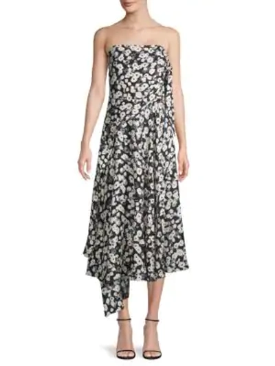 Shop Derek Lam Strapless Silk-blend Fit-&-flare Dress In Black Multi