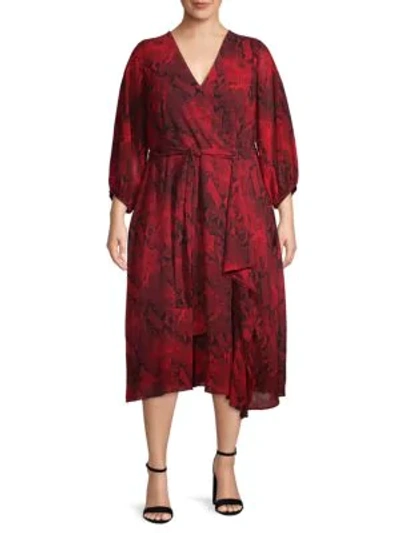 Shop Calvin Klein Plus Snakeskin-print Midi Dress In Red Multi