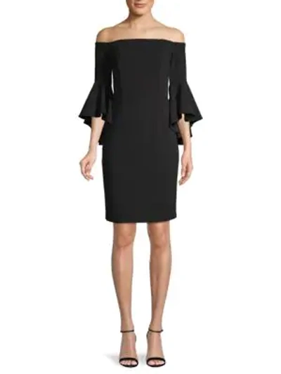Shop Calvin Klein Off-the-shoulder Bell-sleeve Dress In Black