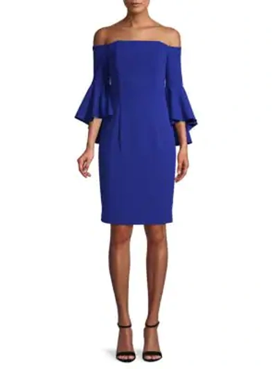 Shop Calvin Klein Off-the-shoulder Bell-sleeve Dress In Ultramarine