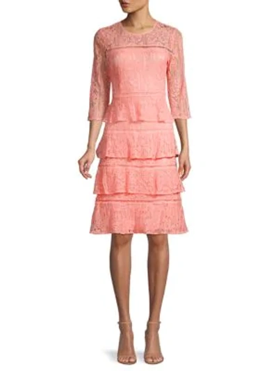 Shop Allison New York Three-quarter Sleeve Lace Tiered Dress In Blush