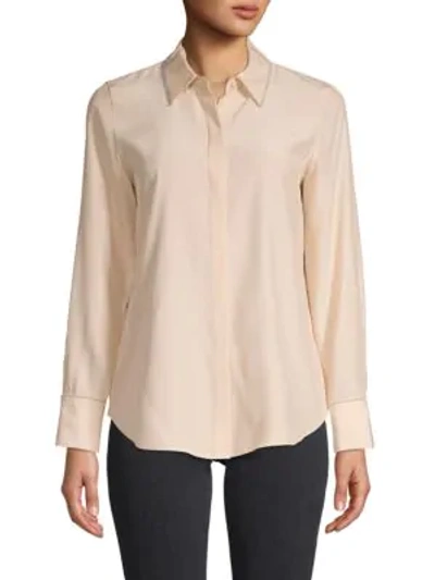 Shop Lafayette 148 Contrast-trim Silk Shirt In Shell