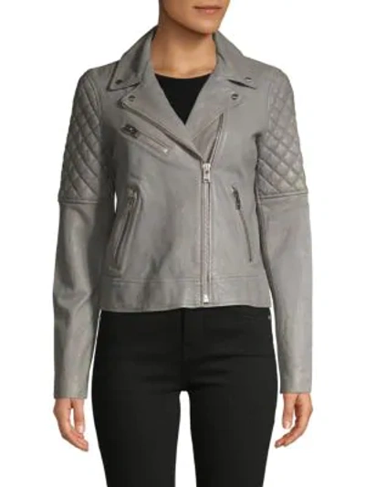 Shop Lamarque Zip-front Leather Moto Jacket In Gravel Grey