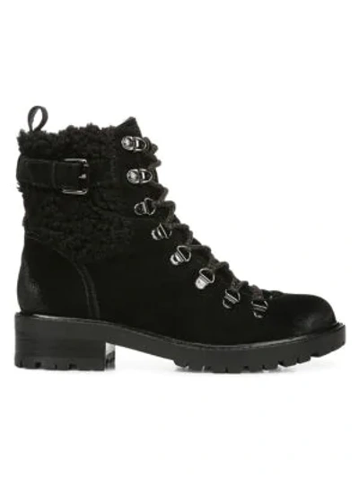 Shop Sam Edelman Tenlee Faux Fur-trimmed Suede Hiking Boots In Black