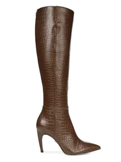 Shop Sam Edelman Fraya 2 Knee-high Croc-embossed Leather Boots In Toasted Coconut