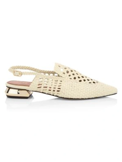 Shop Souliers Martinez Gloria Woven Leather Slingback Loafers In Arena