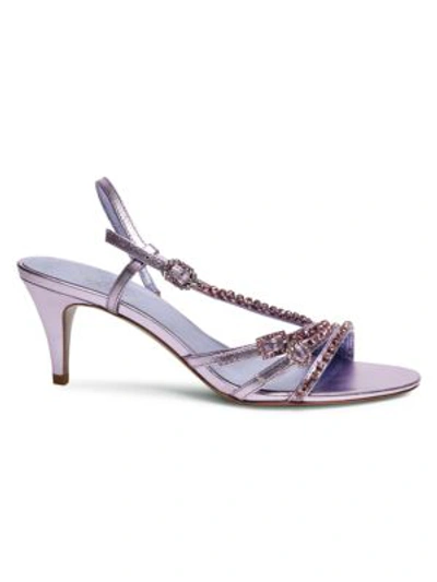 Shop Kate Spade Makenna Embellished Metallic Leather Slingback Sandals In Purple
