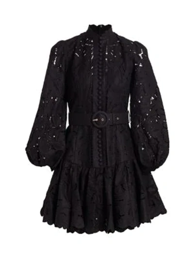 Shop Zimmermann Edie Embroidered Lace Mini Dress In Noir