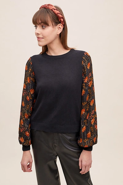 Shop Bl-nk Mixed-media Pullover Top In Black