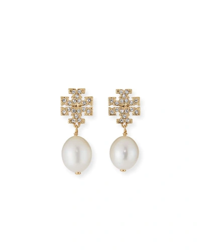 Shop Tory Burch Kira Pave Pearl Drop Earring In Gold