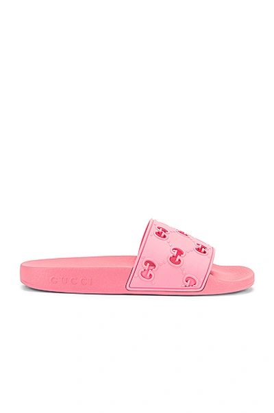 Shop Gucci Bee Rubber Slides In Pink
