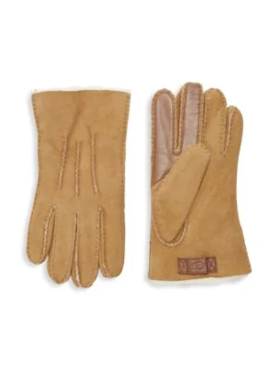 Shop Ugg Men's Contrast Sheepskin Touch Tech Gloves In Chestnut