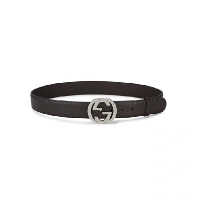 Shop Gucci Gg Brown Logo-embossed Leather Belt