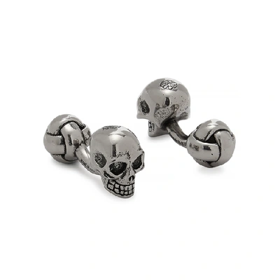 Shop Alexander Mcqueen Crystal-embellished Skull Silver-tone Cufflinks