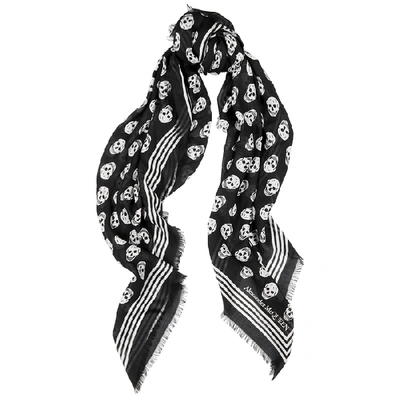 Shop Alexander Mcqueen Biker Skull Printed Modal Scarf